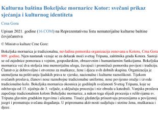 Upis Bokeljske mornarice na listi UNESCO-a